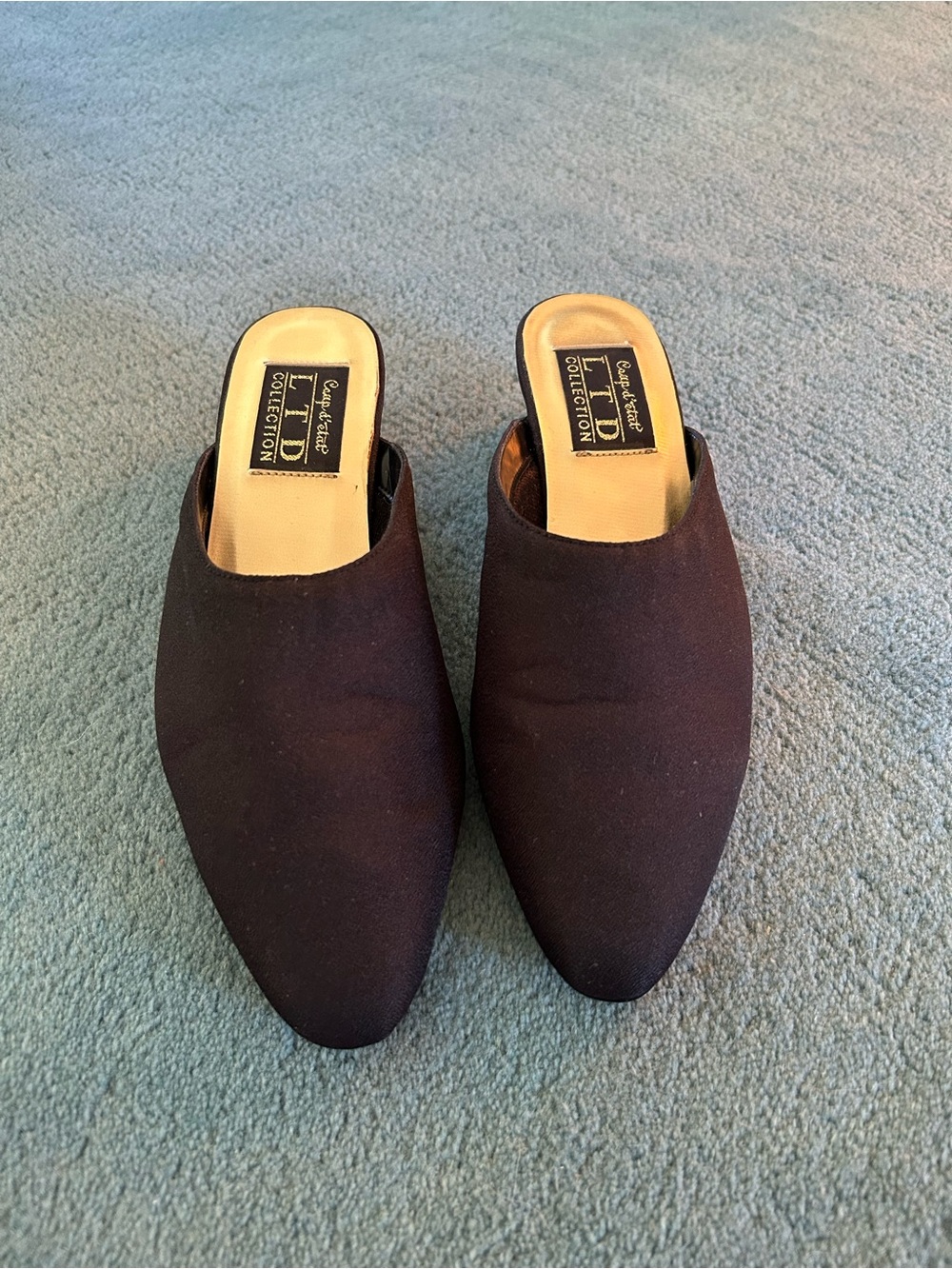 Vintage Black Mule Slides with Decorative Gold Elephant 1.5” Heel - Picture 3 of 5